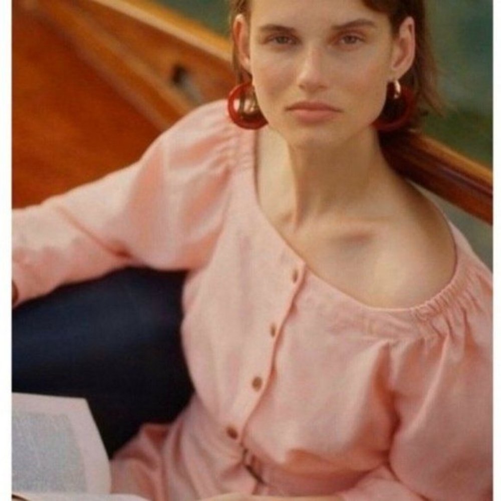 Anthropologie Alanis Tunic Top Belted Off Shoulder Peach by Maeve Womens Size 4 - Picture 2 of 9